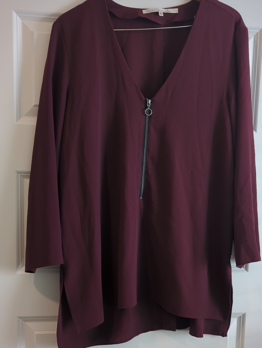 Rachel Zoe Burgundy V-Neck Zip-Front Tunic P2P 24 L33 High Low Design